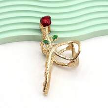 1pc Women's Metallic Red Rose Flower Hair Clamp Large Hair Claw Golden - Multicolor - View 5