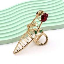 1pc Women's Metallic Red Rose Flower Hair Clamp Large Hair Claw Golden - Multicolor - View 6