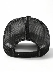 1入組透氣網眼骨架棒球帽，適合男性日常戶外活動和街頭穿搭 - 黑與白 - 查看 6