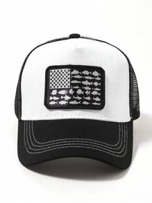 1入組透氣網眼骨架棒球帽，適合男性日常戶外活動和街頭穿搭 - 黑與白 - 查看 4