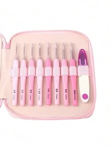 New Arrival Soft Handle Crochet Hook Set 8pcs/pack With Pu Packaging, Yarn Scissor, Knitting Needle Set - Pink - View 3