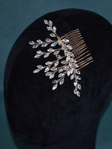 1款女性金色鑽石新娘頭飾套裝,含耳環,適用於婚禮、派對、宴會,優雅大方 - 金色 - 查看 3