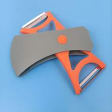 2-in-1 Multifunctional Fruit Peeler With Flower Pattern Edges For Kitchen, Rotatable Peeler For Peeling And Garnishing, Space Saving Design - orange gray - View 3