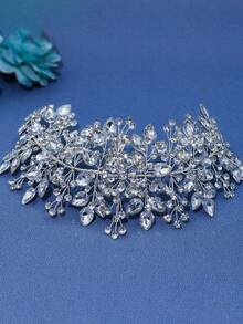 1條銀色鑲鑽新娘頭帶,適用於婚禮、派對、宴會等場合皇家風格