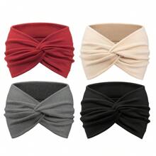 4pcs/Pack Women's Wide Solid Color Cross Tie Sports Yoga Headband, Fashionable Girl's Turban Casual,Gym Hair Band, School Stuff, College, Headbands Fall Winter Hair Accessories For Women For Vacation Outfits Woman Elegant Scarf Women Bandanas Soft Headwrap