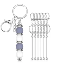 6 hạt kim loại móc chìa khóa đính hạt, thích hợp làm mặt dây chuyền, đồ thủ công DIY, làm đồ trang sức, quà tặng cho nam và nữ, ngày lễ tình nhân - Bạc - Xem 1
