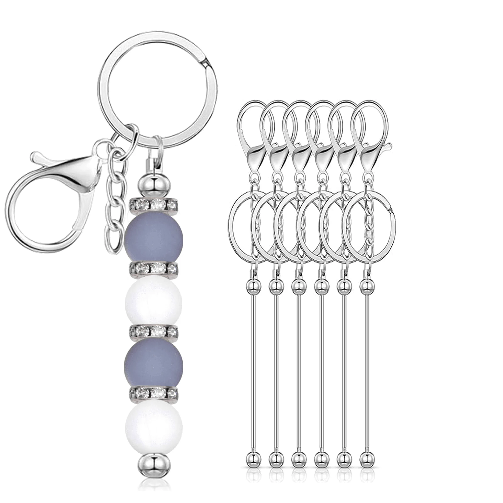 6 hạt kim loại móc chìa khóa đính hạt, thích hợp làm mặt dây chuyền, đồ thủ công DIY, làm đồ trang sức, quà tặng cho nam và nữ, ngày lễ tình nhân - Bạc - Xem 1