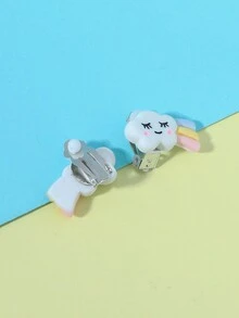 1pair Cute Flower Design Clip On Earrings For Kids - Multicolor - View 2