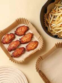 50/100入自然圓形/方形一次性風油精墊，6.3-7.9英寸不粘油煙烤紙，可用於炸、烤、烹飪、烤和微波加熱，防油汙單次使用羊皮紙和鍍有不粘潤滑層的矽膠紙，餐盤、廚房用品