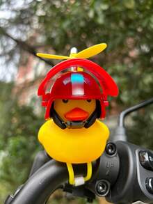 1pc Yellow Duck & Red Snowflake Shaped 3 Tiered Helmet Decor For Motorbike With Ring Bell When Squeezed, Universal Style - Multicolor - View 3