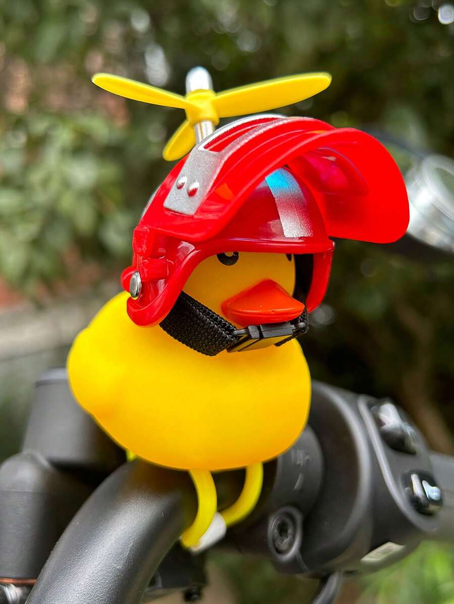 1pc Yellow Duck & Red Snowflake Shaped 3 Tiered Helmet Decor For Motorbike With Ring Bell When Squeezed, Universal Style - Multicolor - View 1