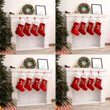 1個聖誕襪聖誕裝飾品,聖誕裝飾襪,適用於聚會、家居裝飾,紅色天鵝絨,白色超柔軟毛邊,刺繡聖誕襪,經典個性化襪子裝飾品