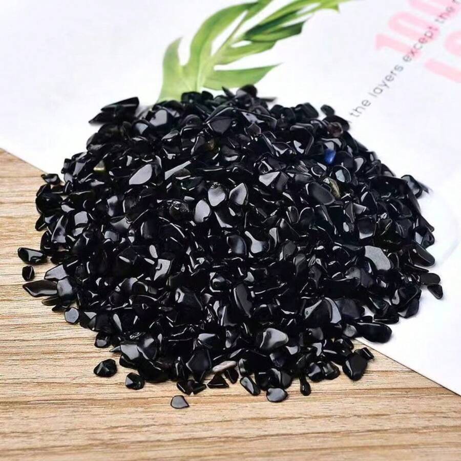 200克天然黑曜石碎片,適用於水族箱造景,磨光的石頭也可以用於裝飾和磁化 - 黑色 - 查看 1
