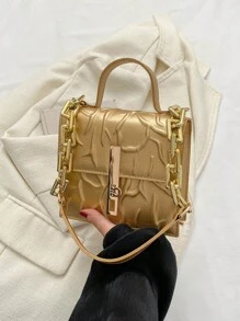 Women's Elegant Solid Color Embossed Flap Handbag, Versatile Solid Color Shoulder Bag, Suitable For Dates, Shopping, Gifts, Outings - Gold - View 7