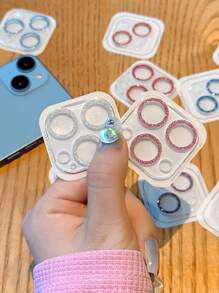 1 cái Bảo vệ ống kính máy ảnh điện thoại di động Tương thích với IPhone 11 12 15 13 14 Pro Max 12mini 13mini 15plus Vỏ máy ảnh bằng kính lấp lánh tất cả trong một - Bạc - Xem 3