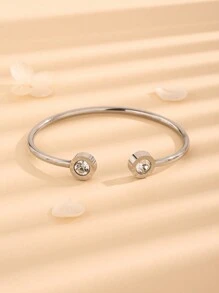1pc Simple Rhinestone Adjustable Bangle Bracelet For Women, Hypoallergenic, Fashion Jewelry, Fashionable Accessory - Silver - View 2