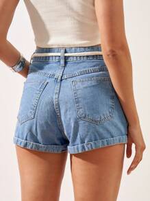 Women Denim Shorts - Rửa nhẹ - Xem 2