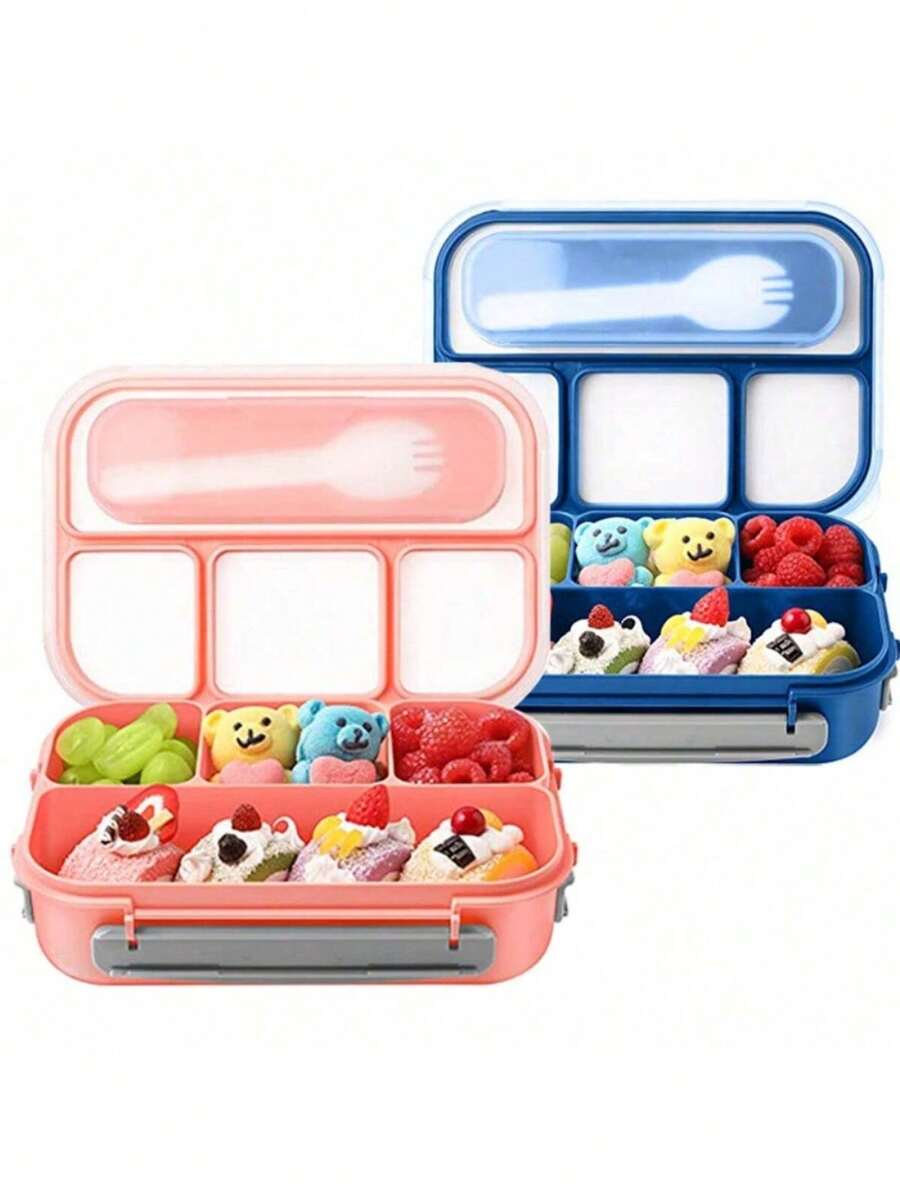 1個防漏可愛午餐盒,附刀具和小吃盒,微波爐安全食品儲存容器(粉紅色,綠色,藍色),適用於辦公室和學校午餐