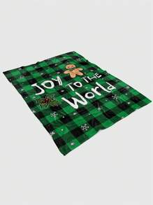 1入綠色聖誕格紋圖案毛毯,現代風格柔軟保暖面料配水彩手繪印花,適用於家居裝飾(客廳、臥室、沙發、床)和聖誕節