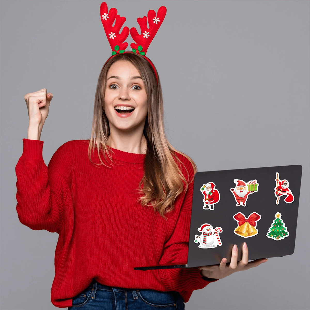 50 张圣诞贴纸趣味节日贴纸成人礼物，防水 PVC 贴纸，适用于青少年女孩的水瓶、笔记本、笔记本电脑、滑板、自行车、行李箱和吉他、万圣节、万圣节装饰 - 彩色 - 查看 1