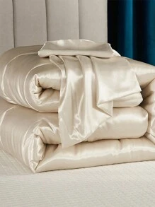 3入組套緞面被子套裝雙人米色奶油色豪華涼爽絲滑羽絨另類被子套裝四季輕質超細纖維床上用品套裝絲緞床上用品套裝雙人大號特大號床尺寸 - 米色 - 查看 10