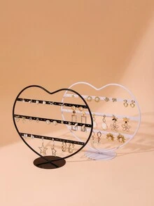 bianya 1pc Creative Iron Heart Shape Earring Holder Stand, Organizer Box For Home Use - Black - View 3