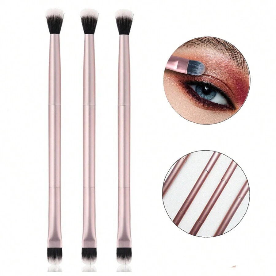3 cái/bộ Kết thúc kép Nhôm Ống Cọ trang điểm , Bao gồm Phấn mắt Chải , Mũi Bóng Chải , Bàn chải Highlight , Chi tiết Chải Và Khác Chức năng - Hoa hồng vàng - Xem 1