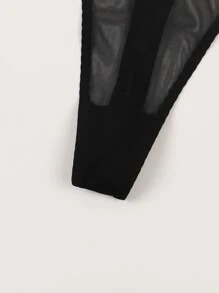 女性感卡通印花透氣網布丁字褲 - 黑色 - 查看 4