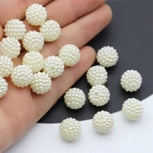 10/12/14/20mm壓克力南莓珠和假珍珠珠子,圓形寬鬆珠子,作為耳環手鍊項鍊珠寶製作用的間隔子珠子 - 米色 - 查看 2