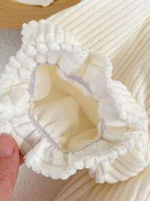 New Spring And Autumn Baby Girls' Embroidered Floral Bubble Hem Long Sleeve Ruffle Neck Dress - Apricot - View 10