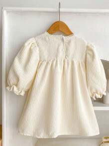 New Spring And Autumn Baby Girls' Embroidered Floral Bubble Hem Long Sleeve Ruffle Neck Dress - Apricot - View 5