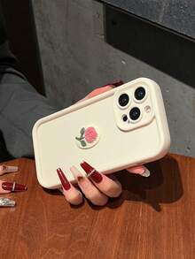 Funda Para Iphone Etiqueta Decorativa Con Marco Circular Y Flor Rosa - Beis - Ver 2