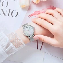 DK Của phụ nữ Đồng hồ , 1 Miếng Tự nhiên Vỏ bào ngư Quay số , Màu bạc Thép không gỉ Dây đeo lưới , Đúng mốt , Ánh sáng sang trọng , Retro , Chống nước , Thạch anh , Thích hợp Đối với Mặc hàng ngày , Cổ điển Và Linh hoạt - Bạc - Xem 4