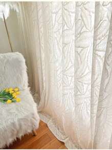 1入組法式風格奢華絨面立體機能窗簾,適用於客廳、臥室、陽台,保溫隔熱 - 白色 - 查看 2