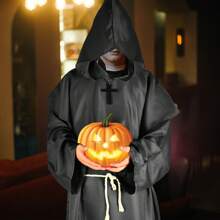 Disfraz De Monje Negro De Halloween, Túnica De Medieval Renacentista Con Capucha, 1 Ud. - Negro - Ver 5