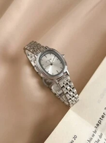 21design Silver Shell Square Case Watch With Silver Striped Dial And Steel Strap - Silver - View 3