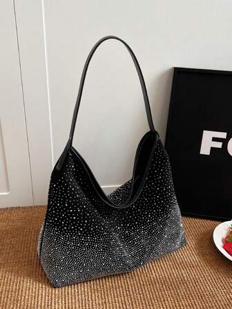 Waterproof,New Glitter Bling, Sequin, Luxury, Shiny Rhinestone Decor Hobo Bag Glamorous , Faux Pearl For Party Girl, Woman, Bride Perfect ,  Dinner/Banquet, For Gift Autumn And Winter Shoulder Bags,Glamorous ,Elegant Exquisite, Quiet Luxury ,Diamond Jewelry , For Party ,For Wedding, For Prom, For Dinner/Banquet