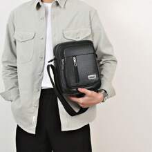 全新pu皮革包男士肩袋復古信差包男士手提包公文包休閒手提袋斜挎包 - 黑色 - 查看 2