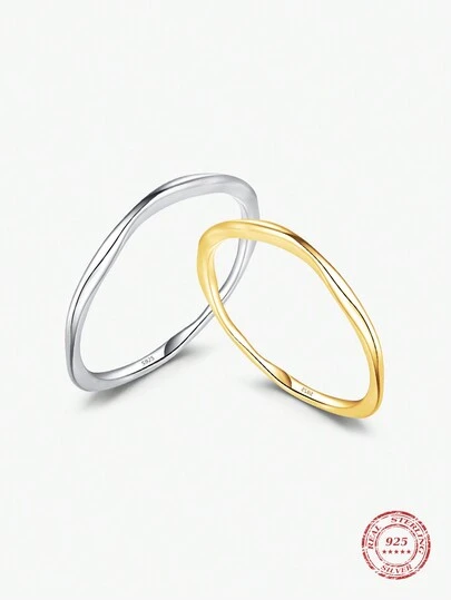 MODIAN 925 纯银简约几何线条扭纹戒指时尚可叠戴金色精美珠宝女士派对礼物