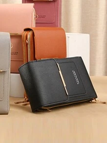 女士包包 触屏手机钱包 钱包 皮带手提包 女式斜挎包 单肩包 简约小手机包 女生拉链卡包 侧包 iPhone 包 手机袋 - 黑色 - 查看 6