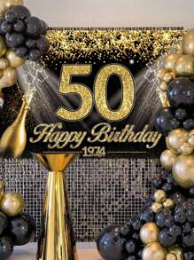 1入黑金50歲生日懸掛式後幕布,生日派對背景裝飾用品,創意花紋背景 - 彩色 - 查看 2