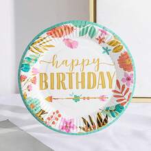 10 Piezas De Platos De Papel De 7 Pulgadas Coloridos Para Fiestas De Cumpleaños Con Impresión Y Estampado En Caliente, Vajilla Desechable - Estilo 2 - Ver 1