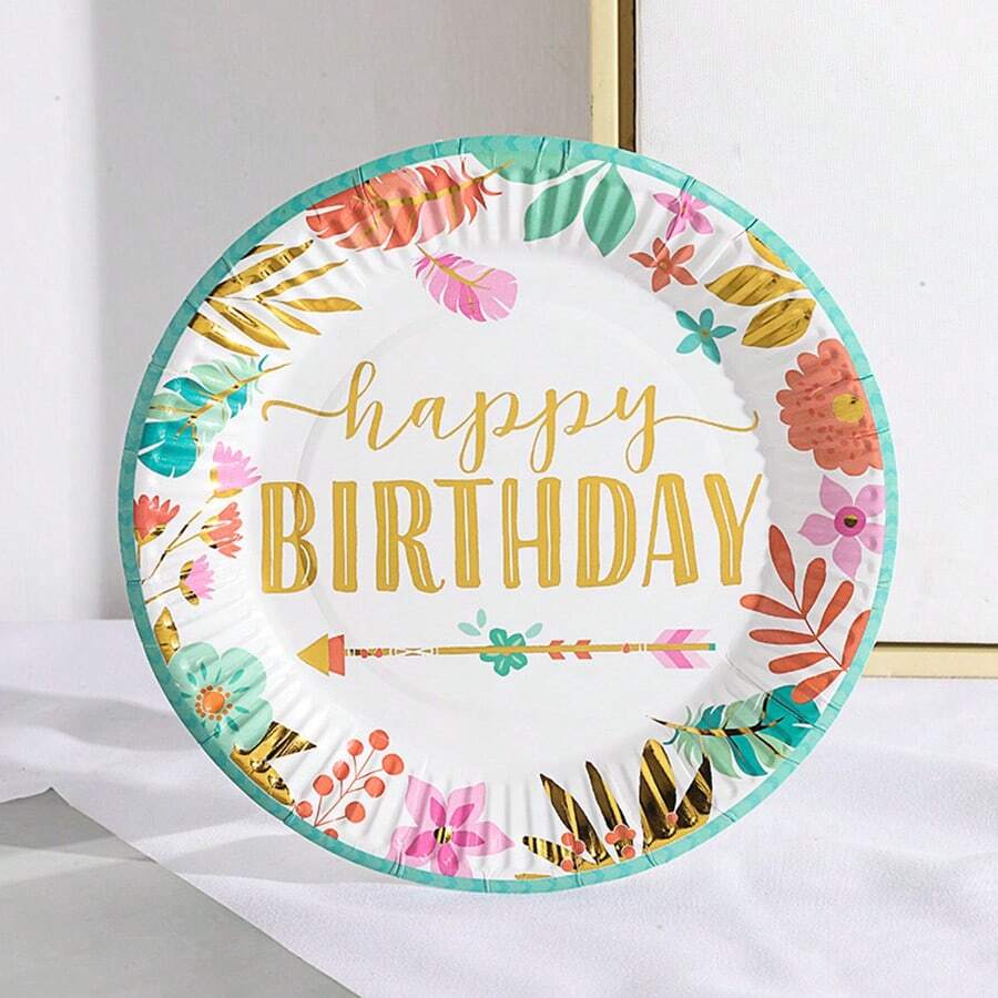 10 Piezas De Platos De Papel De 7 Pulgadas Coloridos Para Fiestas De Cumpleaños Con Impresión Y Estampado En Caliente, Vajilla Desechable - Estilo 2 - Ver 1