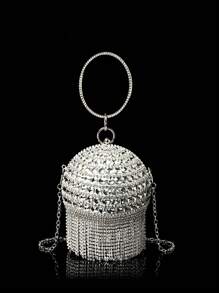 Mini Rhinestone Tassel Handheld Evening Bag, Glamorous Rhinestone Bag - Silver - View 3