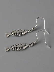 1pair Women's Personalized Minimalist Fishbone Design Street Style Earrings - Antique Silver - View 2