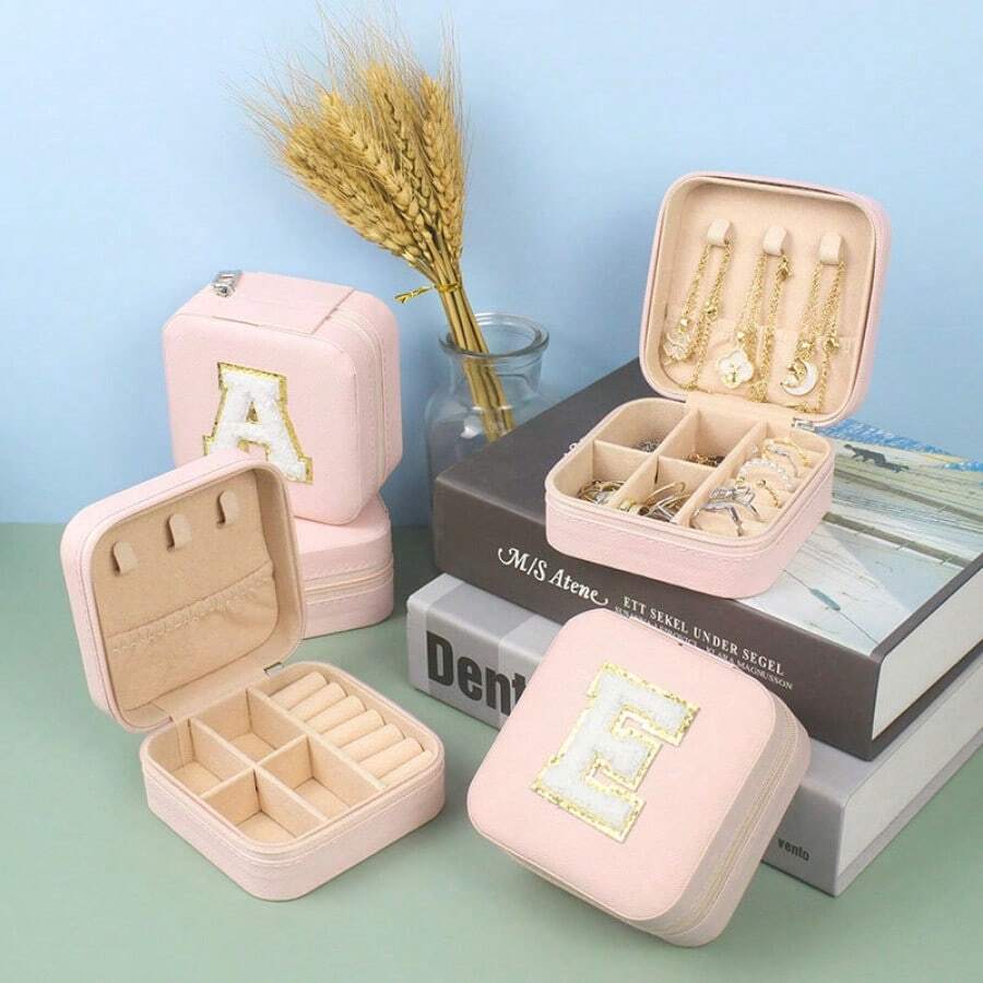 Creative Alphabet Jewelry Box Portable Travel Ring Necklace Earring Studs & Other Accessories Storage Case - Apricot - View 1