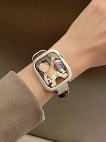 2 件套杏灰色表带和表壳创意个性化时尚配色皮革搭配柔软 TPU 镂空杏色防震保护壳兼容 SE 系列 6 5 4 3 2 1，38 毫米 40 毫米 41 毫米 42 毫米 44 毫米 45 毫米女式智能手表表带 - 彩色 - 查看 5