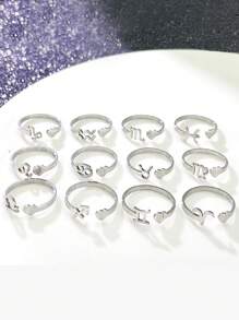 1pc Stainless Steel Silver Twelve Constellations Heart Shaped Adjustable Ring For Teen, Suitable For Daily And Vacation Wear - Silver - View 8