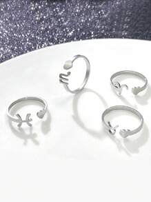 1pc Stainless Steel Silver Twelve Constellations Heart Shaped Adjustable Ring For Teen, Suitable For Daily And Vacation Wear - Silver - View 10