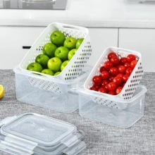 1pc Kitchen Food Storage Box With Lid For Fruits & Vegetables, Plastic Drainage, Refrigerator Freezer Organizer Container - White - View 7